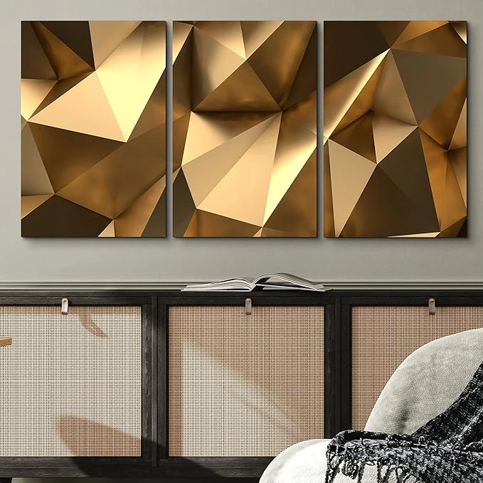 Modern 3D wall sculptures in a living room setting