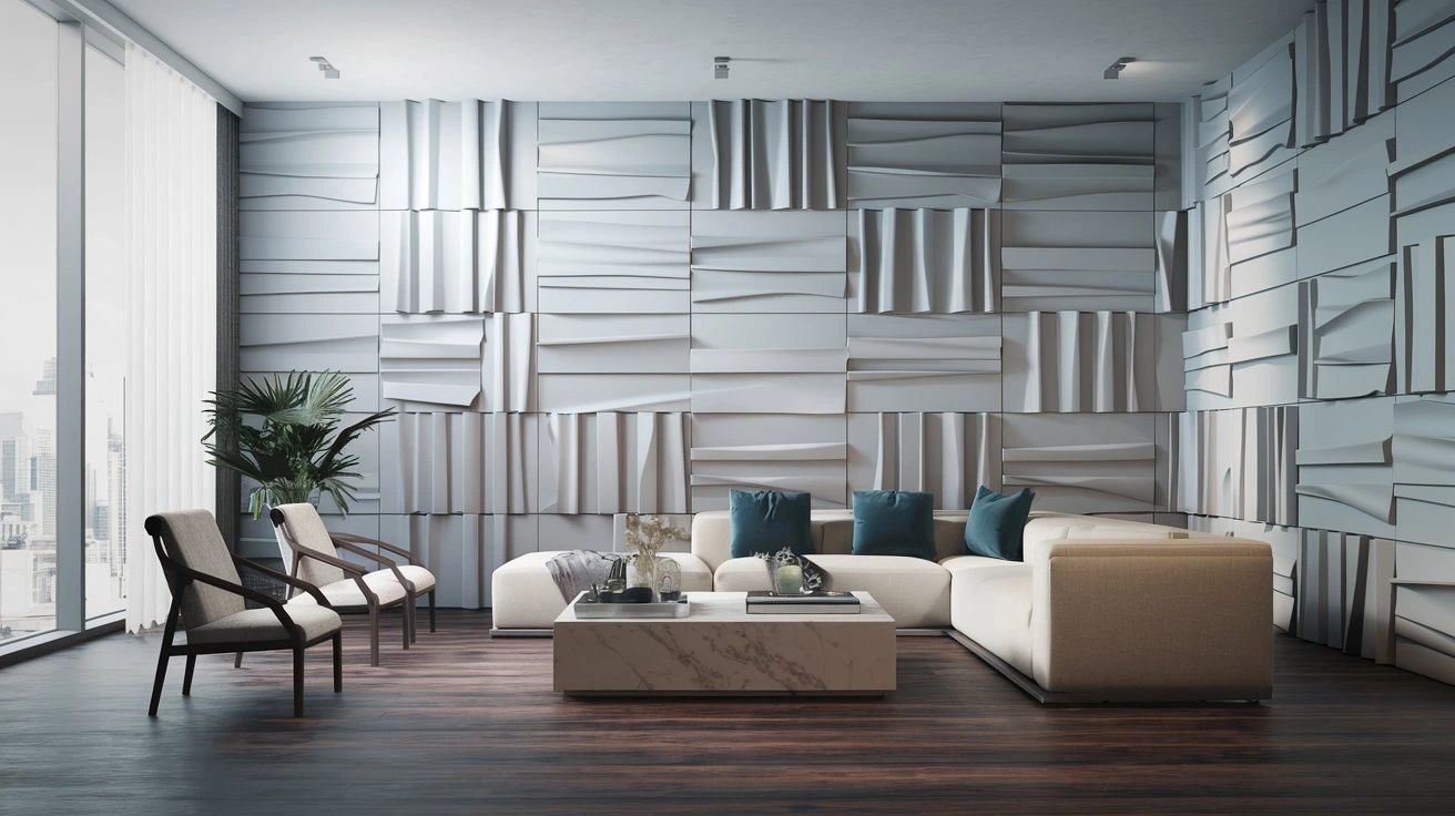 Eco-friendly 3D wall panels in a living room